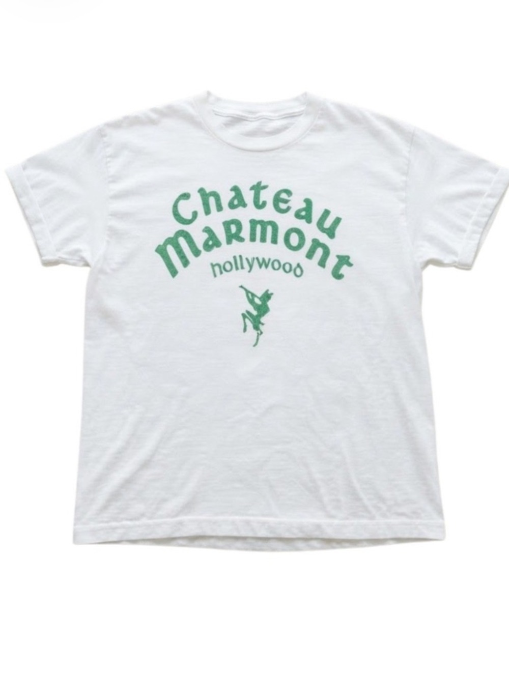 Hollywood White Tee with Green Logo